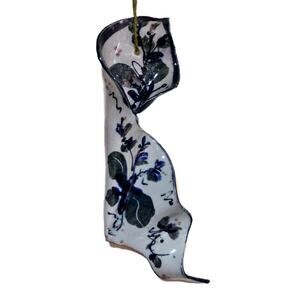 Vintage Studio Pottery Wall Vase Blue-Green Floral Design - Ceramic Pocket Vase